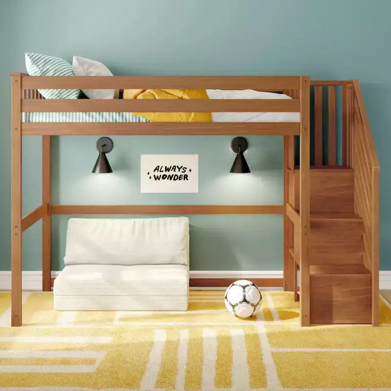Lit superposé mezzanine double classique avec escalier, Meubles de chambre d'enfant, Design compact
