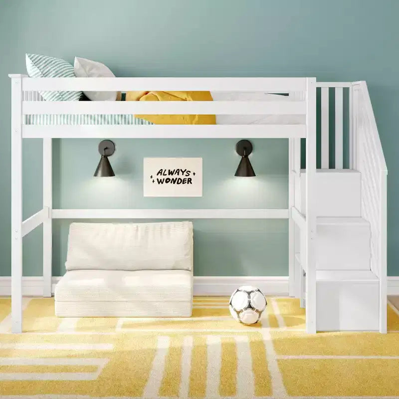 Lit superposé mezzanine double classique avec escalier, Meubles de chambre d'enfant, Design compact