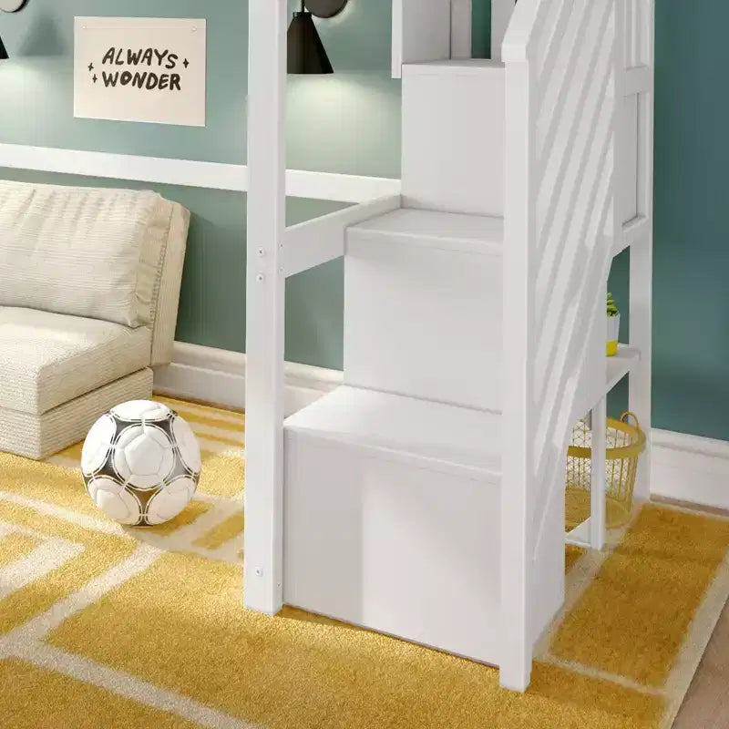 Lit superposé mezzanine double classique avec escalier, Meubles de chambre d'enfant, Design compact