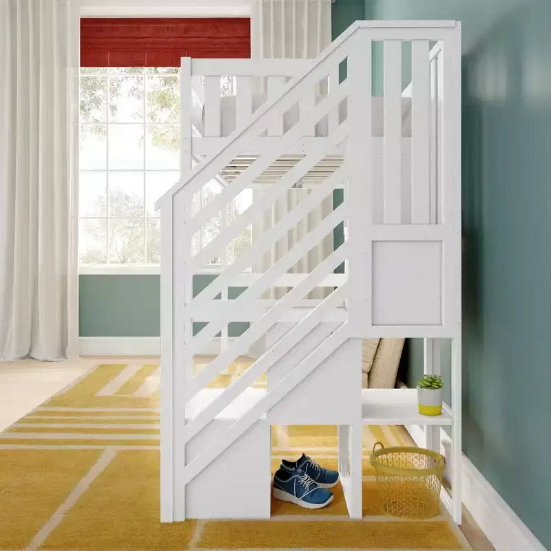 Lit superposé mezzanine double classique avec escalier, Meubles de chambre d'enfant, Design compact