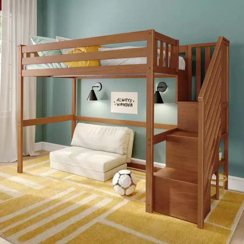Lit superposé mezzanine double classique avec escalier, Meubles de chambre d'enfant, Design compact