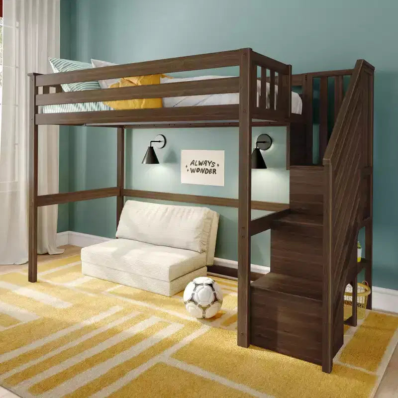 Lit superposé mezzanine double classique avec escalier, Meubles de chambre d'enfant, Design compact