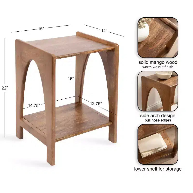 Table d'appoint en bois, 16x14x22, Noyer marron, Table d'appoint minimaliste pour salon et chambre