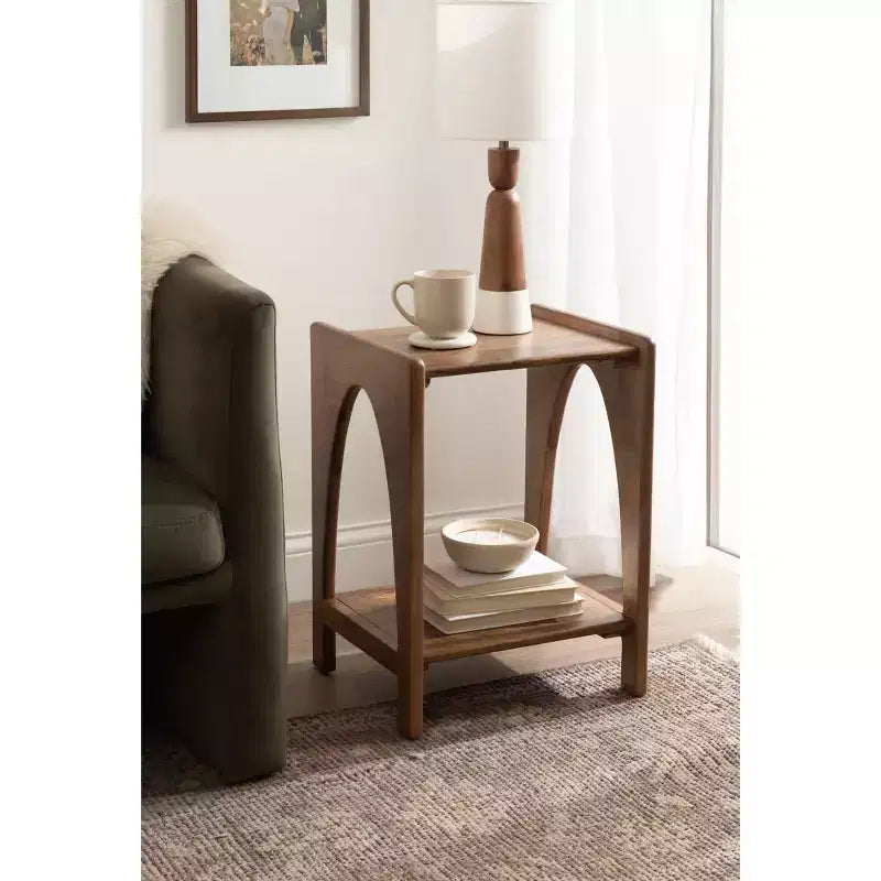 Table d'appoint en bois, 16x14x22, Noyer marron, Table d'appoint minimaliste pour salon et chambre