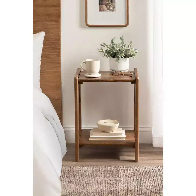 Table d'appoint en bois, 16x14x22, Noyer marron, Table d'appoint minimaliste pour salon et chambre