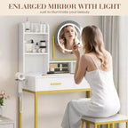 Coiffeuse avec miroir rotatif, Coiffeuse de maquillage avec miroir réglable, Coiffeuse avec 2 tiroirs, Étagères de rangement et Tabouret pour chambre à coucher