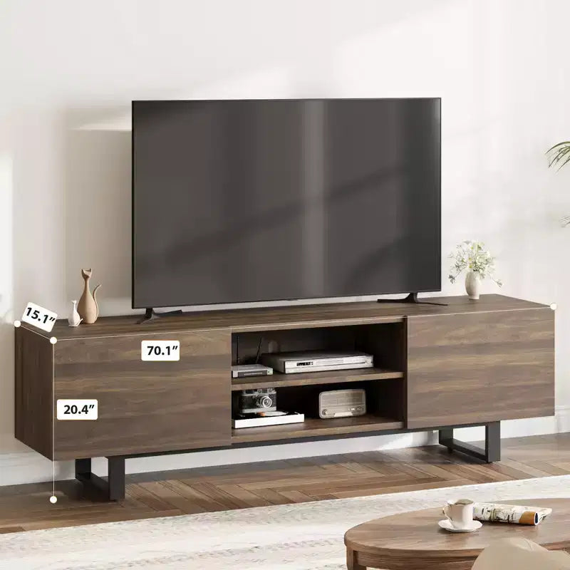 Meuble TV de style industriel avec deux tiroirs, adapté aux téléviseurs de 80 pouces, meuble multimédia en bois pour salons
