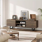 Meuble TV de style industriel avec deux tiroirs, adapté aux téléviseurs de 80 pouces, meuble multimédia en bois pour salons