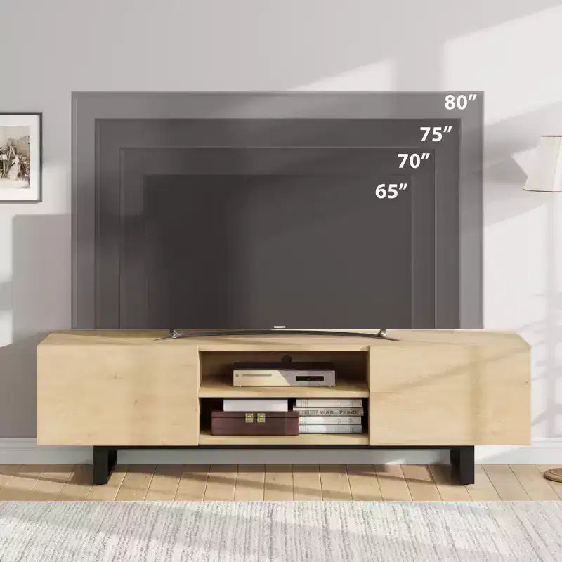 Meuble TV de style industriel avec deux tiroirs, adapté aux téléviseurs de 80 pouces, meuble multimédia en bois pour salons