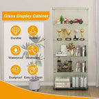 Vitrine d'angle de 63 po avec portes vitrées, vitrines d'exposition en verre avec lumières et roulettes, vitrines à 5 niveaux