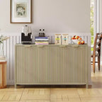 Buffet bas cannelé moderne de 55 po, buffet à 4 portes avec étagère réglable, finition bois