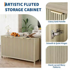 Buffet bas cannelé moderne de 55 po, buffet à 4 portes avec étagère réglable, finition bois