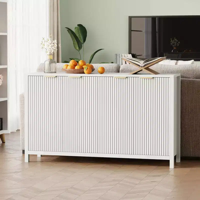 Buffet bas cannelé moderne de 55 po, buffet à 4 portes avec étagère réglable, finition bois