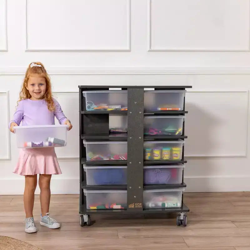 Tour de rangement mobile à 20 compartiments avec 20 bacs de rangement, grille 5x4, mobilier de salle de classe pour enfants
