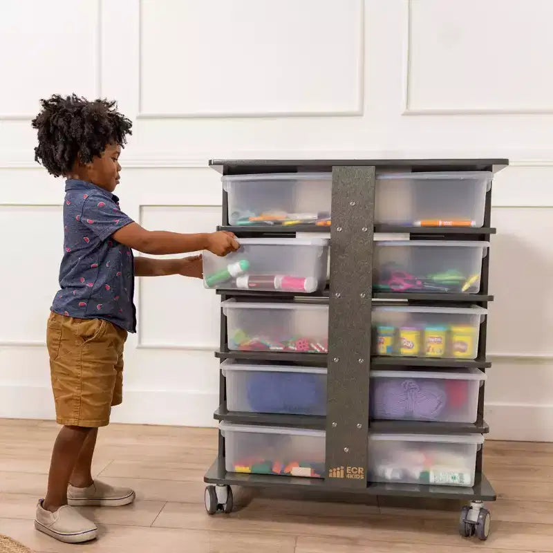Tour de rangement mobile à 20 compartiments avec 20 bacs de rangement, grille 5x4, mobilier de salle de classe pour enfants