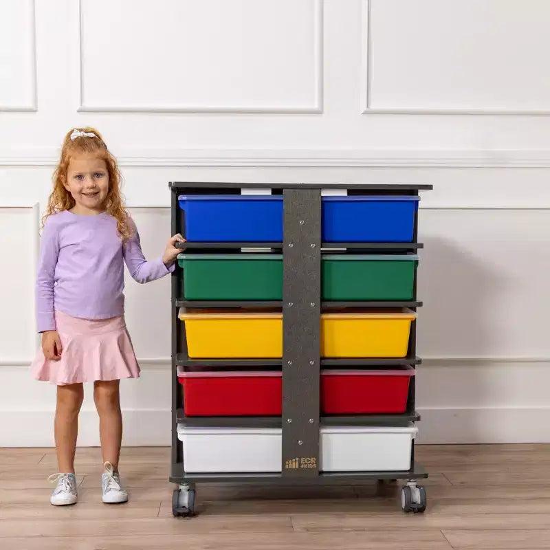 Tour de rangement mobile à 20 compartiments avec 20 bacs de rangement, grille 5x4, mobilier de salle de classe pour enfants