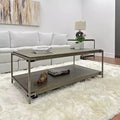 Industrial Metal-Frame Wooden Coffee Table with Rolling Casters