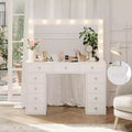 Dressing table with power outlet, 11-drawer vanity with mirror and 12 LED lights, suitable for bedrooms