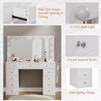 Coiffeuse avec prise de courant, meuble-lavabo à 11 tiroirs avec miroir et 12 lumières LED, convient aux chambres à coucher