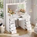 Coiffeuse avec prise de courant, meuble-lavabo à 11 tiroirs avec miroir et 12 lumières LED, convient aux chambres à coucher