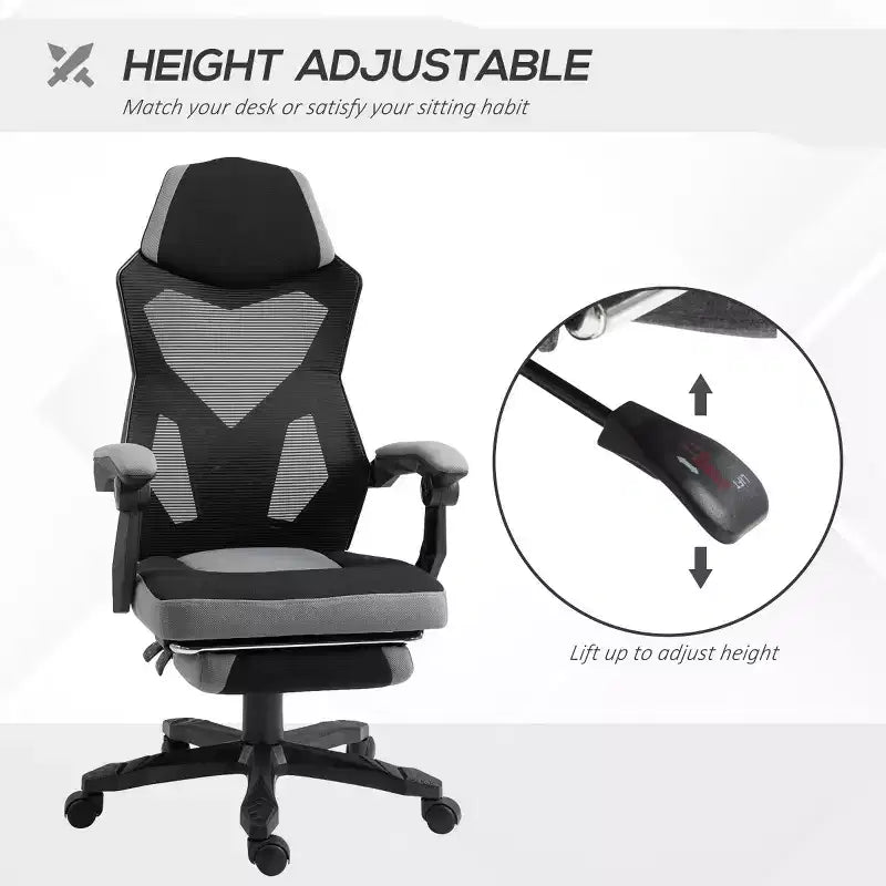 Chaise de bureau inclinable à hauteur réglable avec repose-pieds escamotable