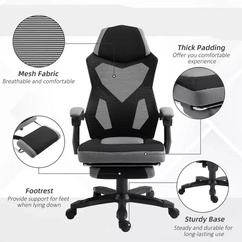 Chaise de bureau inclinable à hauteur réglable avec repose-pieds escamotable