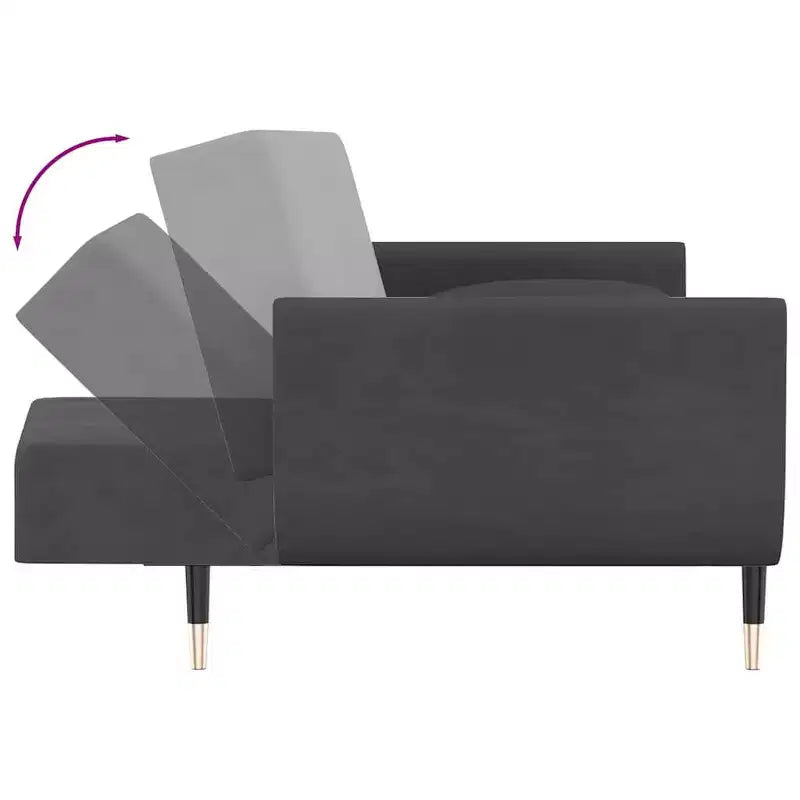 Canapé-lit convertible 2 places, Velours gris foncé, Dossier réglable, 2 oreillers inclus
