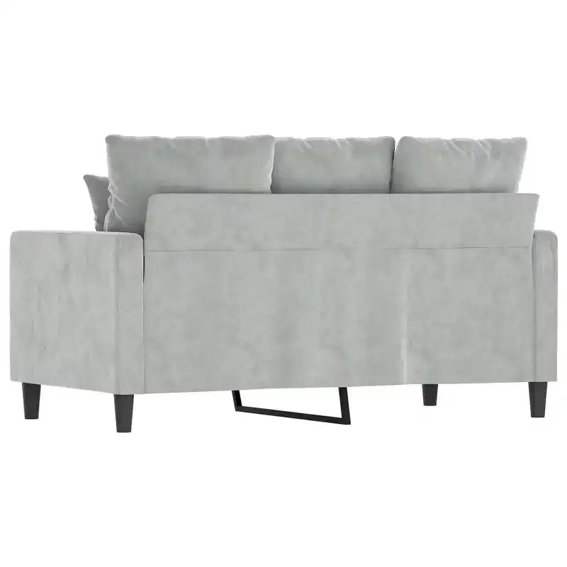 Canapé en velours 2 places, gris clair, 120 cm, structure métallique, dossier à coussins, causeuse de salon moderne