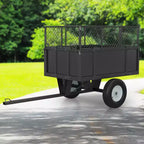 Remorque utilitaire en acier robuste, remorque tout-terrain à benne basculante, 480 litres, capacité de 340 kg avec ridelles amovibles, remorque de jardin à atteler derrière un véhicule utilitaire.