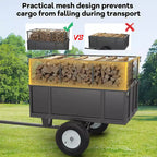 Remorque utilitaire en acier robuste, remorque tout-terrain à benne basculante, 480 litres, capacité de 340 kg avec ridelles amovibles, remorque de jardin à atteler derrière un véhicule utilitaire.
