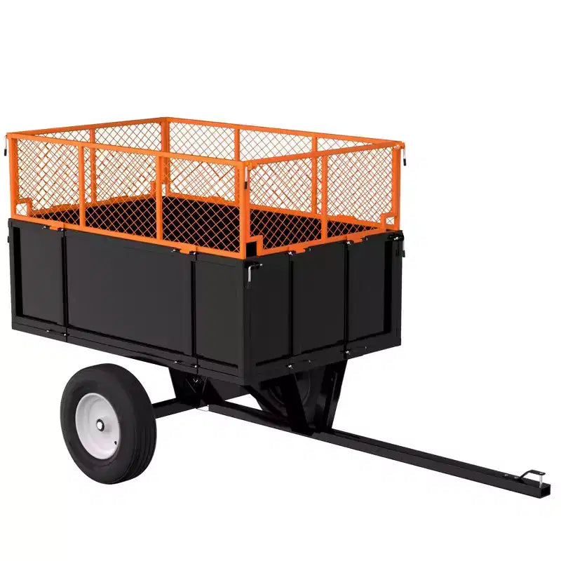 Remorque utilitaire en acier robuste, remorque tout-terrain à benne basculante, 480 litres, capacité de 340 kg avec ridelles amovibles, remorque de jardin à atteler derrière un véhicule utilitaire.