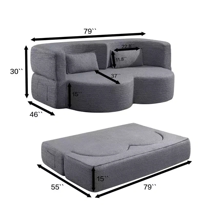 Canapé-lit pliable 2-en-1 convertible avec mousse à mémoire de forme, futon minimaliste pour salon