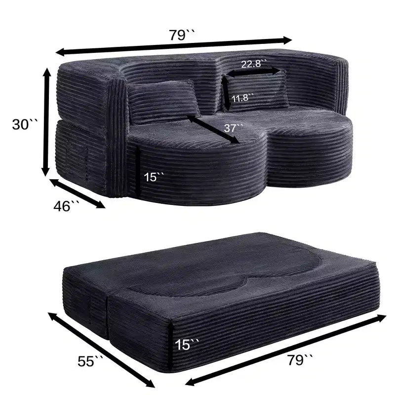 Canapé-lit pliable 2-en-1 convertible avec mousse à mémoire de forme, futon minimaliste pour salon