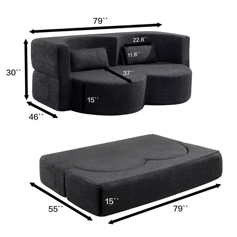Canapé-lit pliable 2-en-1 convertible avec mousse à mémoire de forme, futon minimaliste pour salon