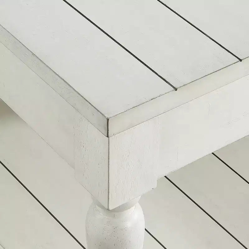 Table d'appoint style cottage, blanc albâtre, pieds tournés, tiroir de rangement et étagère inférieure, bois d'hévéa