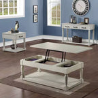 Table d'appoint style cottage, blanc albâtre, pieds tournés, tiroir de rangement et étagère inférieure, bois d'hévéa