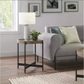 Table d'appoint ronde en bois de 20 po avec revêtement en béton, gris béton, plateau avec rebord, base en X