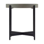 Table d'appoint ronde en bois de 20 po avec revêtement en béton, gris béton, plateau avec rebord, base en X