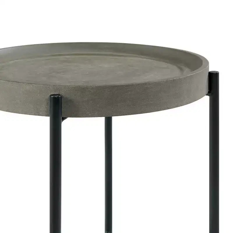 Table d'appoint ronde en bois de 20 po avec revêtement en béton, gris béton, plateau avec rebord, base en X