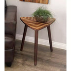 Table d'appoint compacte en bois de manguier, marron foncé, pieds évasés, table d'appoint intérieure
