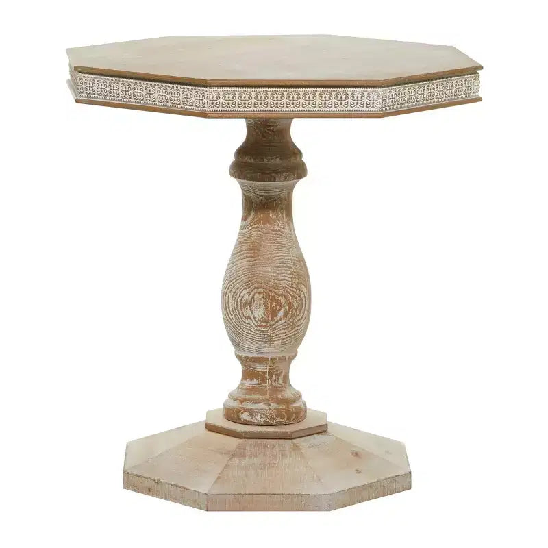 Table d'appoint en bois blanchi style ferme, marron, fabriquée à la main, aucun assemblage requis