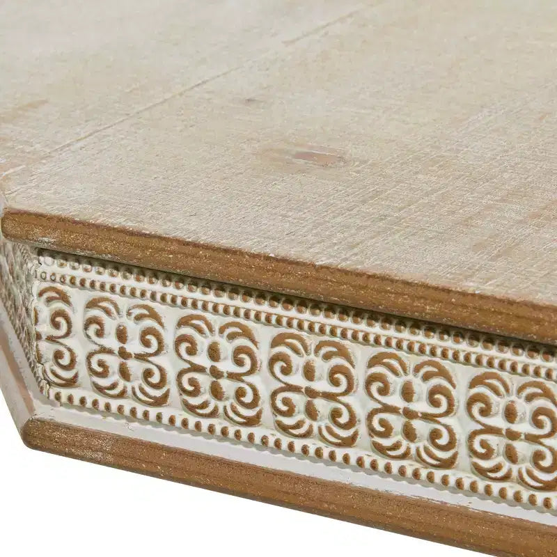 Table d'appoint en bois blanchi style ferme, marron, fabriquée à la main, aucun assemblage requis
