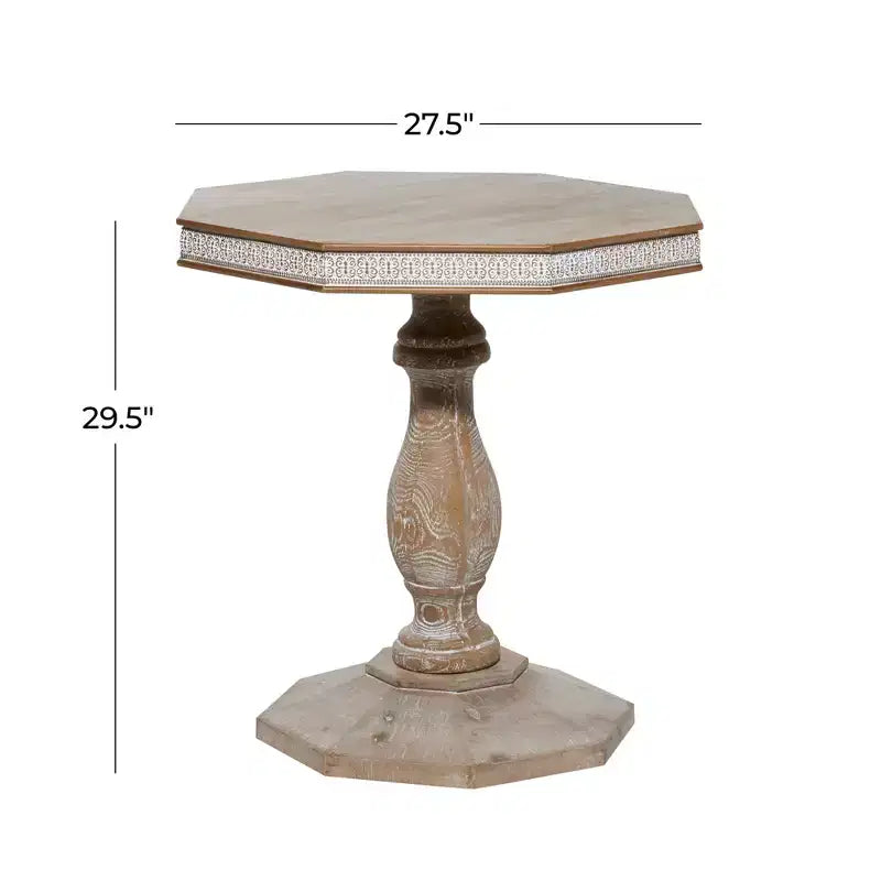 Table d'appoint en bois blanchi style ferme, marron, fabriquée à la main, aucun assemblage requis