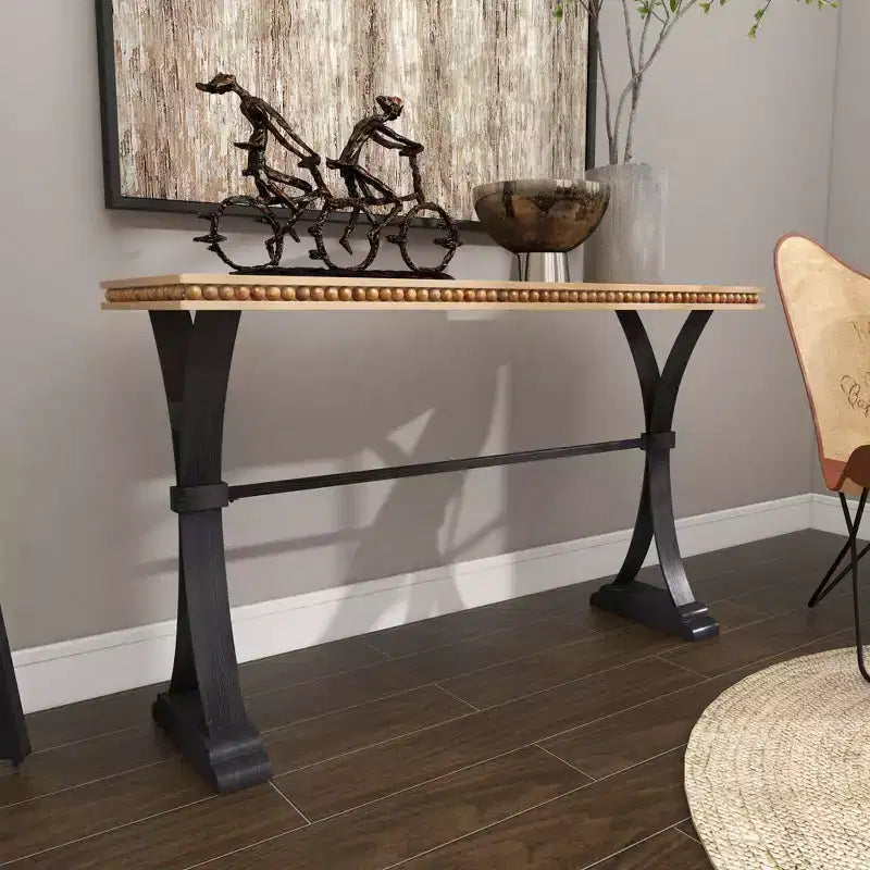 Console en bois industrielle, marron, étagère ouverte, cadre en métal, table pour entrée et salon