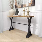 Console en bois industrielle, marron, étagère ouverte, cadre en métal, table pour entrée et salon