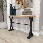 Console en bois industrielle, marron, étagère ouverte, cadre en métal, table pour entrée et salon