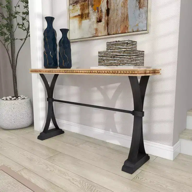 Console en bois industrielle, marron, étagère ouverte, cadre en métal, table pour entrée et salon