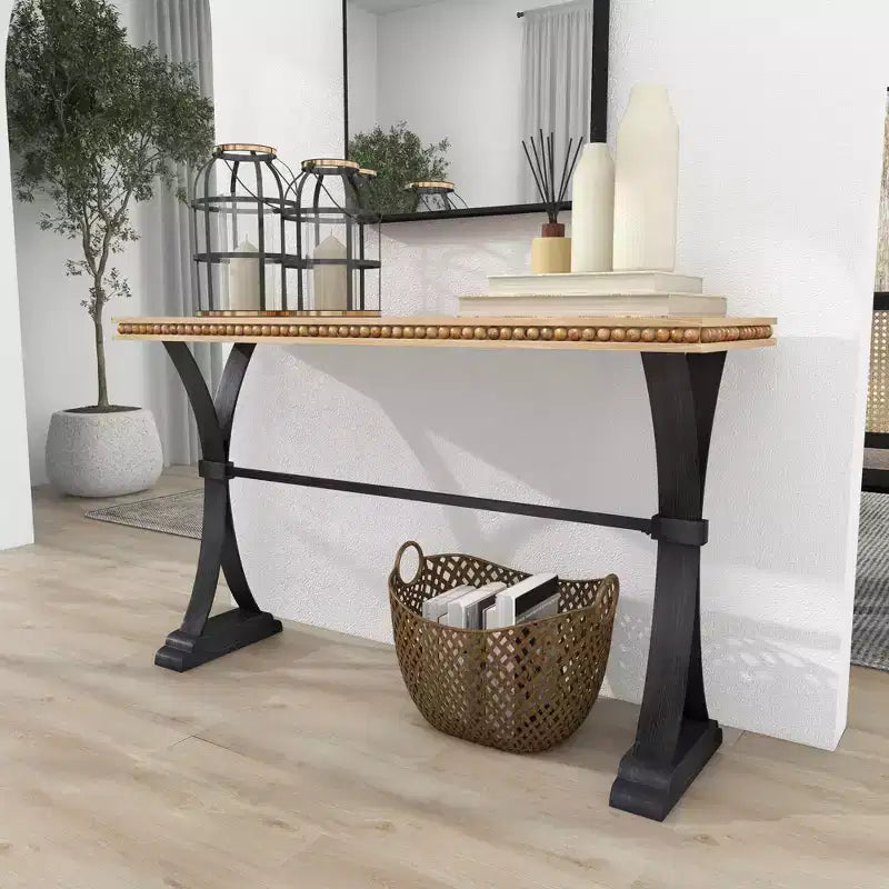 Console en bois industrielle, marron, étagère ouverte, cadre en métal, table pour entrée et salon