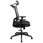 Fauteuil de bureau ergonomique en maille, inclinaison synchrone, appui-tête pivotant, soutien lombaire, accoudoirs réglables