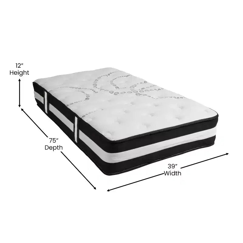 Matelas en mousse et ressorts ensachés de 12 po en boîte, Lit simple/double/grand, Confort anti-pression